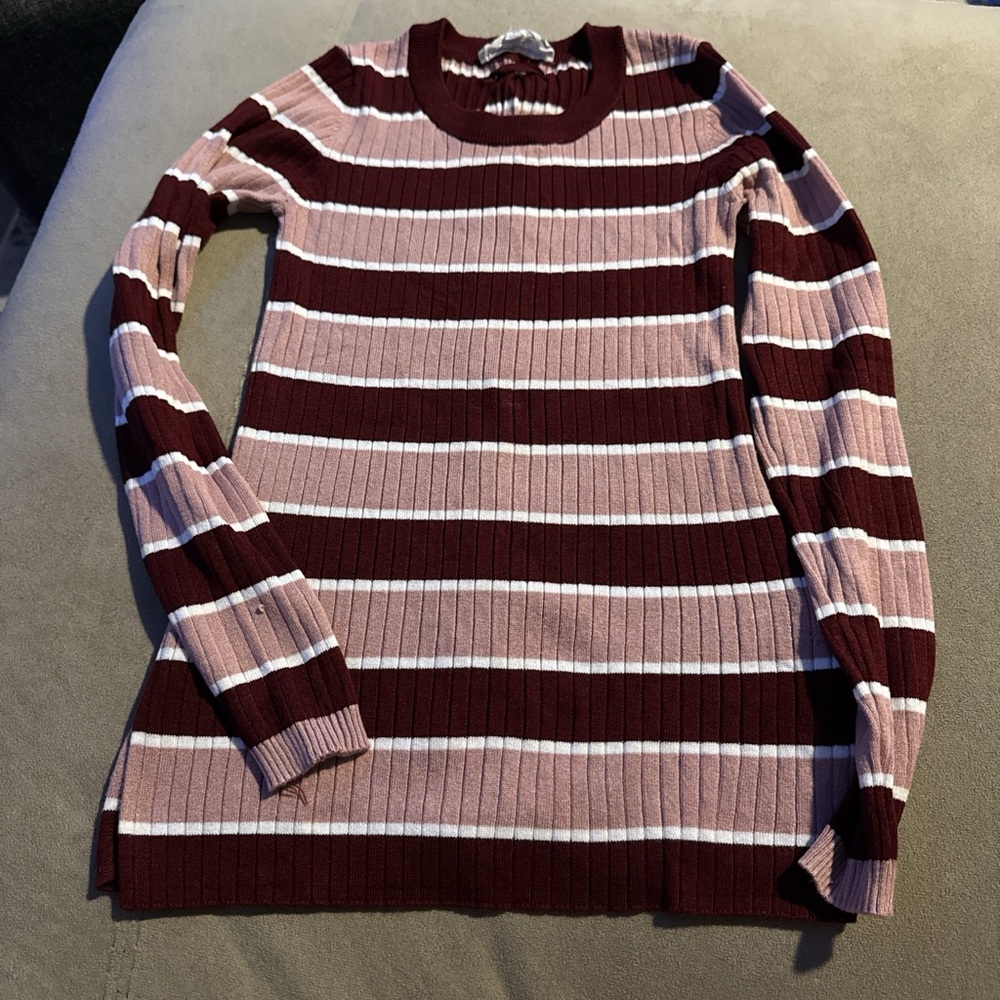 Striped Ribbed Sweater in Burgundy and Pink